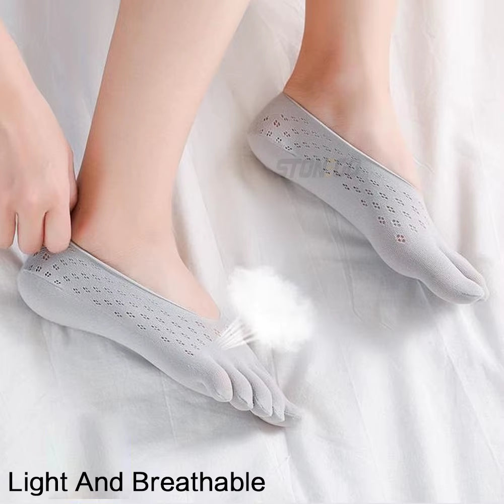 Summer Five Finger Yoga Socks Silicone Non-Slip Invisible Boat Socks Women'S Solid Breathable Split Toe Sock Five Toe Socks