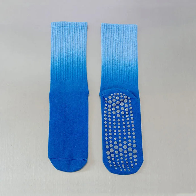 Yoga Socks Women Gradient Cotton Silicone Non-Slip Pilates Grip Crew Socks
