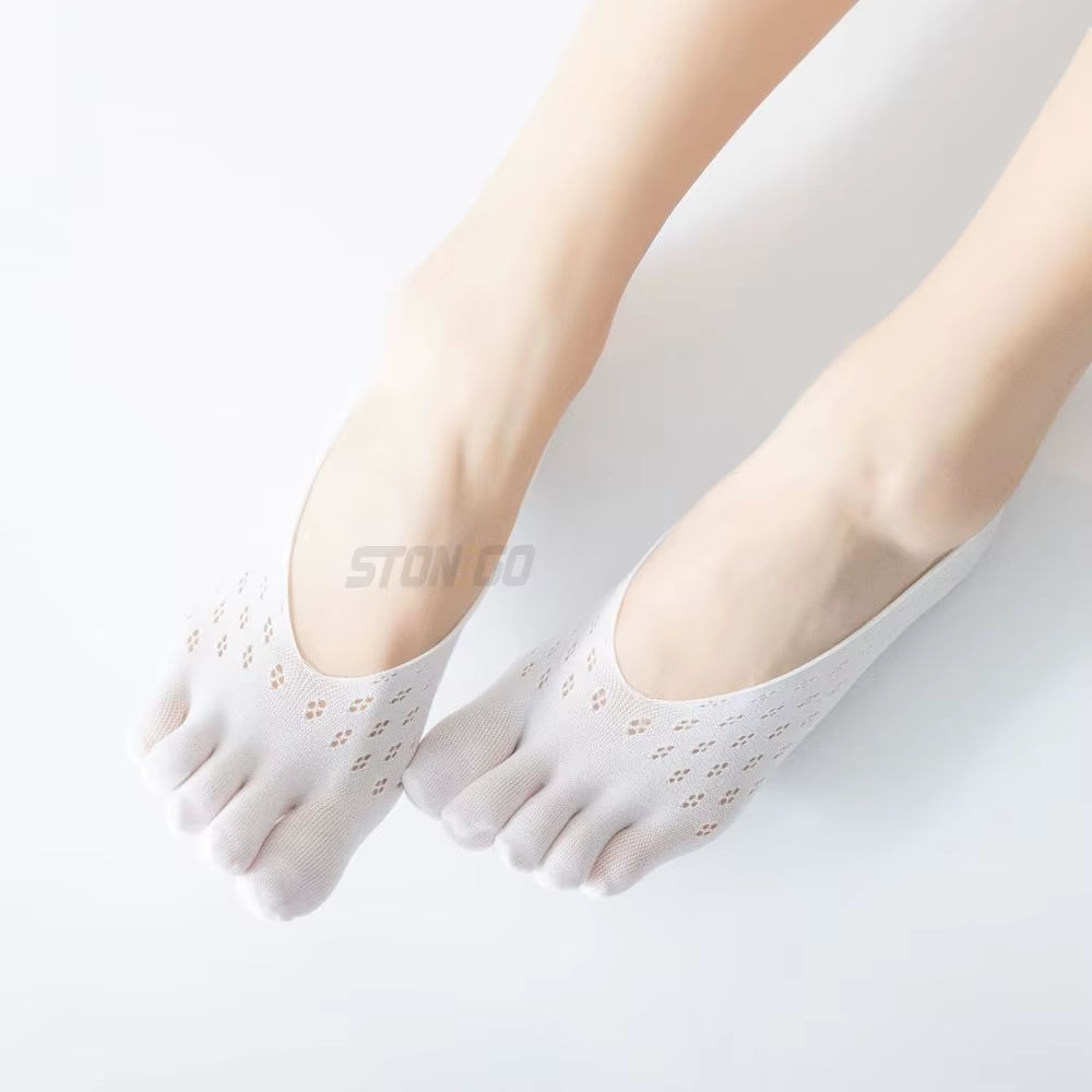 Summer Five Finger Yoga Socks Silicone Non-Slip Invisible Boat Socks Women'S Solid Breathable Split Toe Sock Five Toe Socks