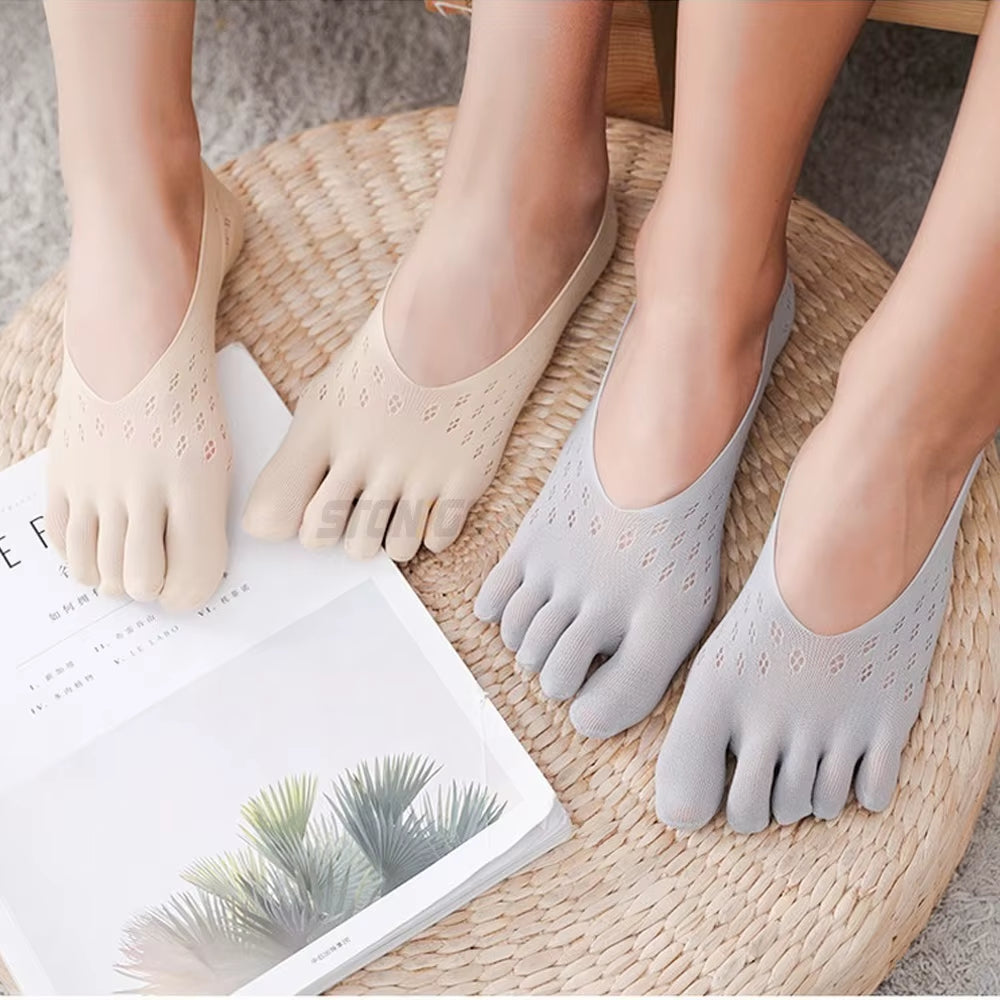 Summer Five Finger Yoga Socks Silicone Non-Slip Invisible Boat Socks Women'S Solid Breathable Split Toe Sock Five Toe Socks