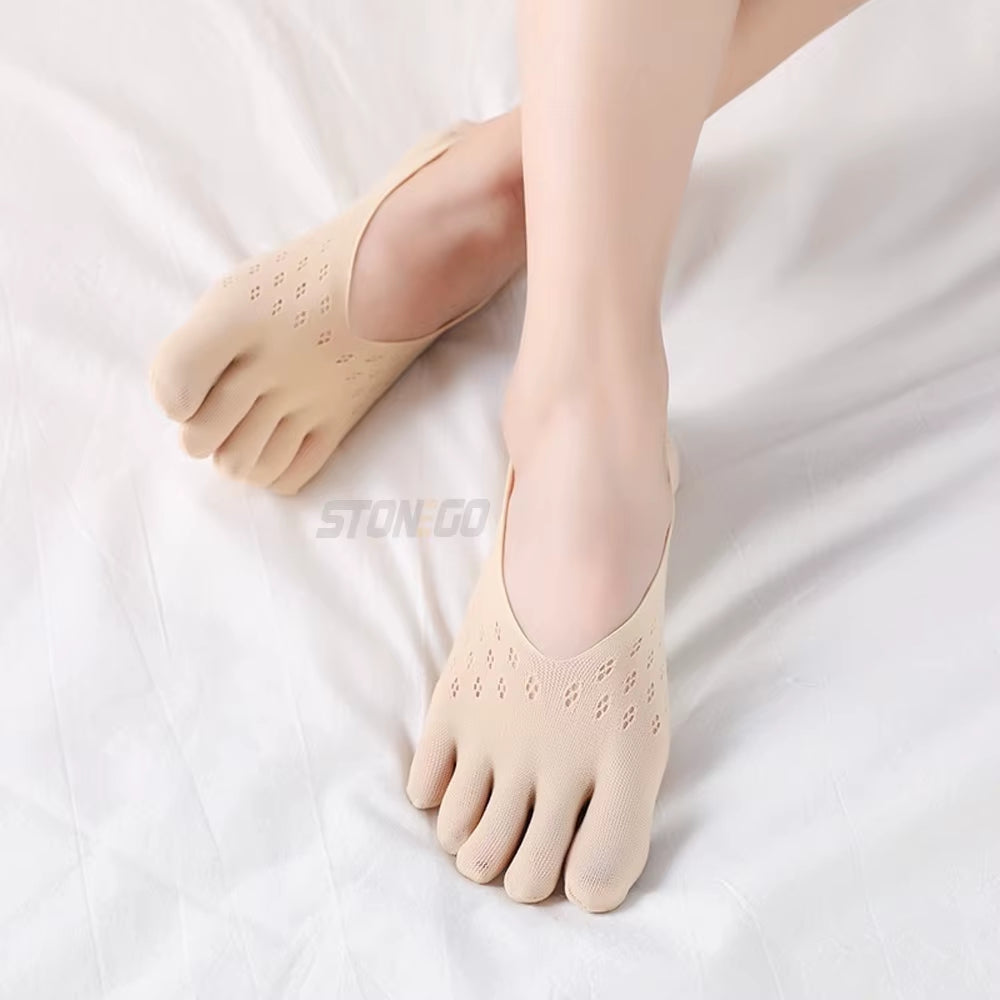 Summer Five Finger Yoga Socks Silicone Non-Slip Invisible Boat Socks Women'S Solid Breathable Split Toe Sock Five Toe Socks