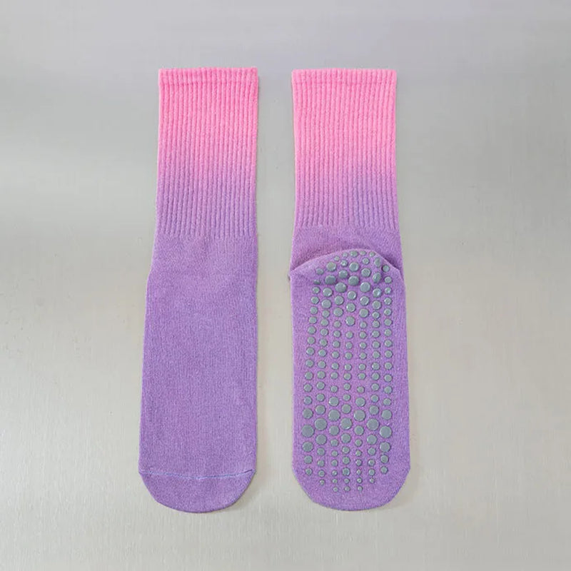 Yoga Socks Women Gradient Cotton Silicone Non-Slip Pilates Grip Crew Socks