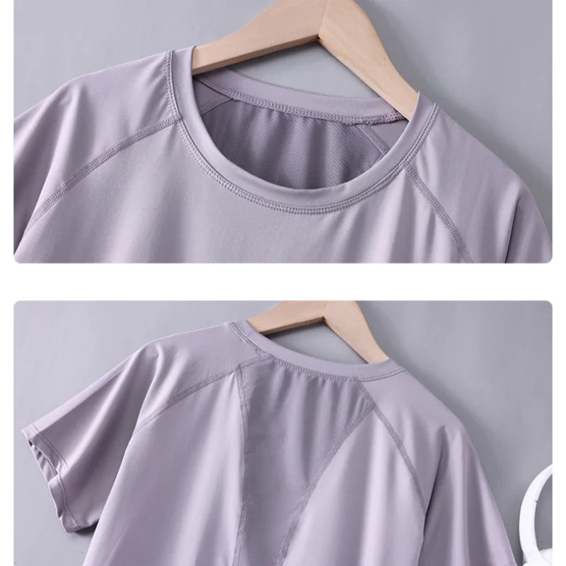 Women Sports T-Shirt Short Sleeve Quick Dry Loose Compression Shirt Female Summer Fitness Sweatshirt Running Gym Tops New