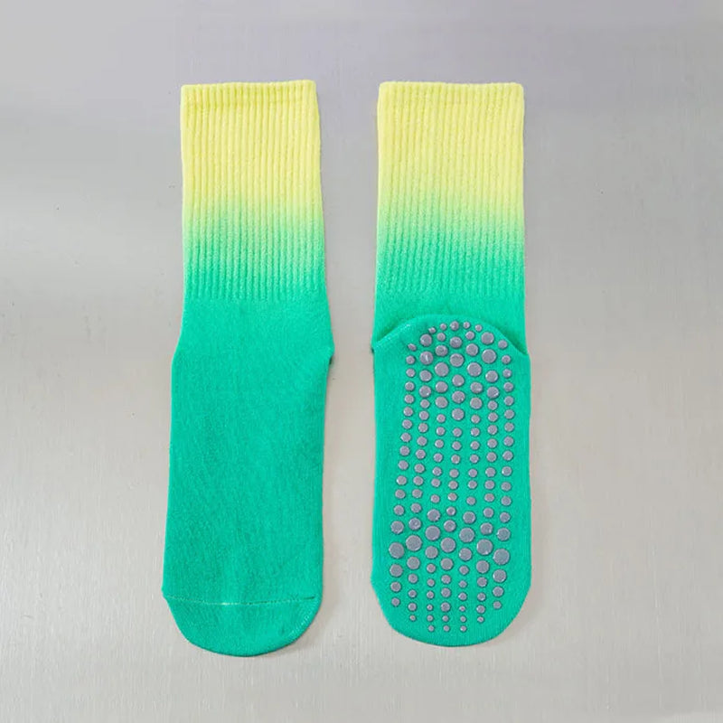 Yoga Socks Women Gradient Cotton Silicone Non-Slip Pilates Grip Crew Socks
