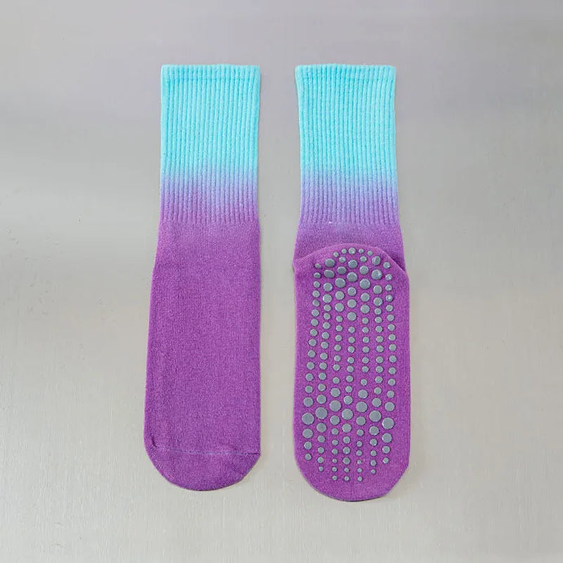 Yoga Socks Women Gradient Cotton Silicone Non-Slip Pilates Grip Crew Socks