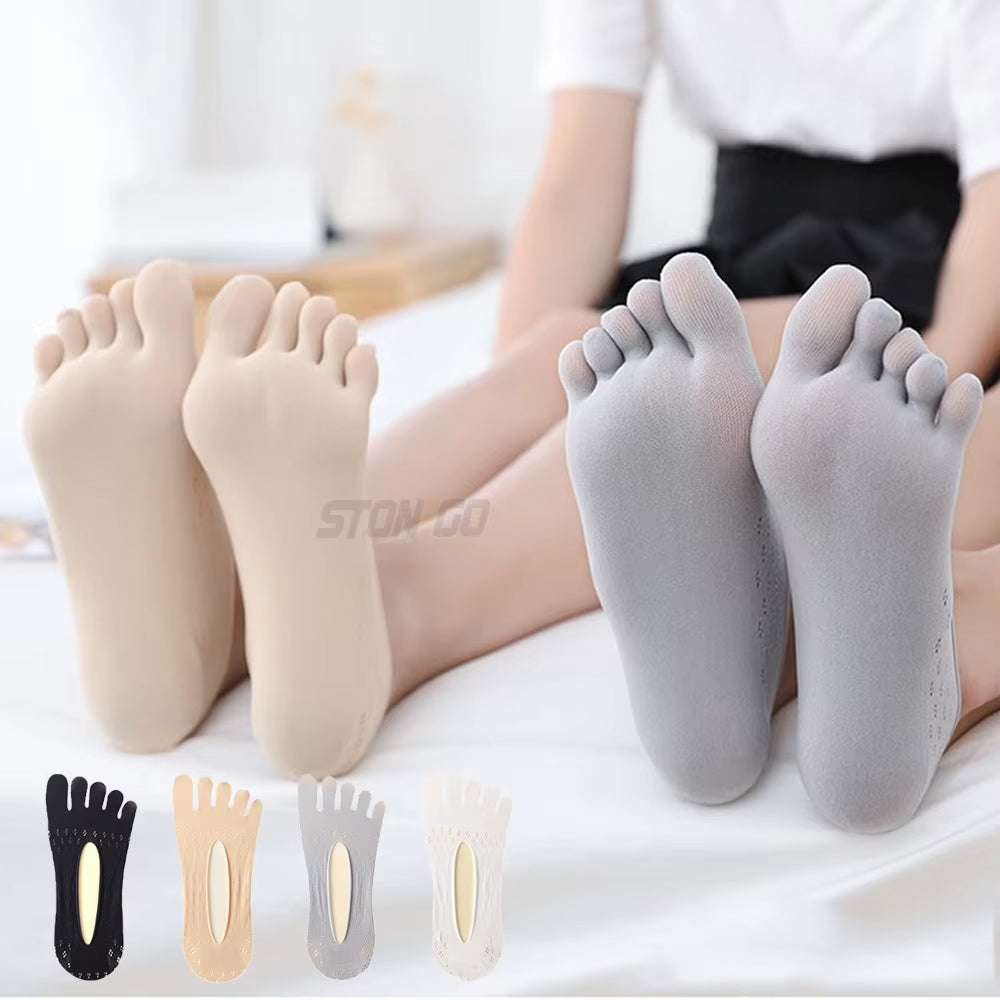 Summer Five Finger Yoga Socks Silicone Non-Slip Invisible Boat Socks Women'S Solid Breathable Split Toe Sock Five Toe Socks